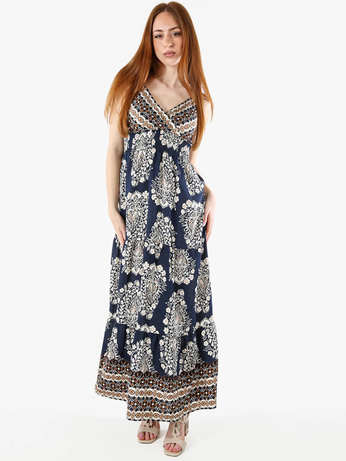 Solada Abito lungo da donna in viscosa con spalline strette - blu scuro