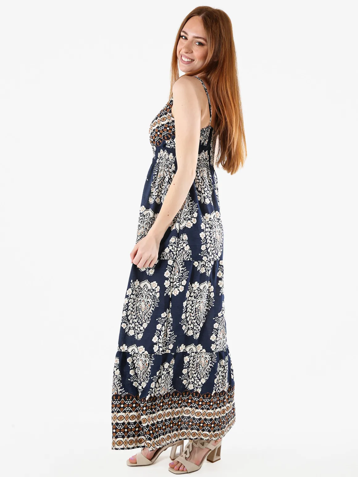 Solada Abito lungo da donna in viscosa con spalline strette - blu scuro