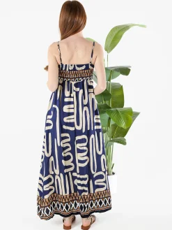 Solada Abito lungo da donna in viscosa con stampe e spalline strette - blu