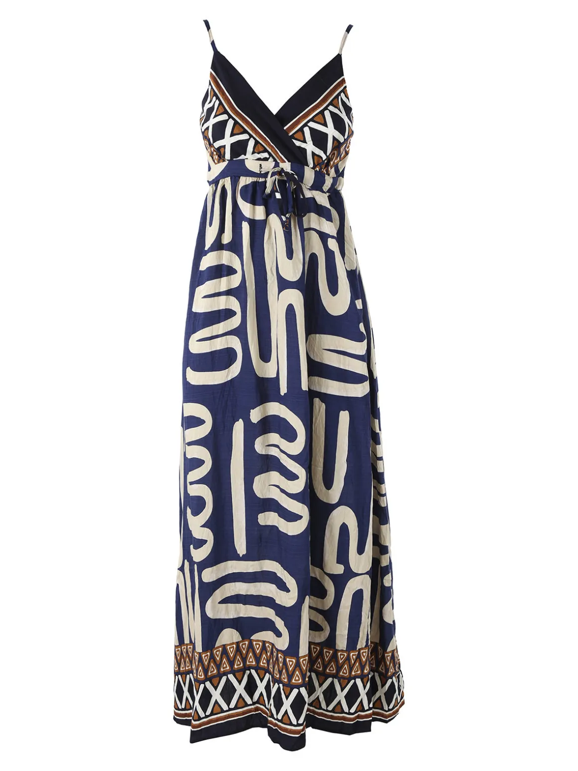 Solada Abito lungo da donna in viscosa con stampe e spalline strette - blu