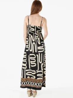 Solada Abito lungo da donna in viscosa con stampe e spalline strette - nero