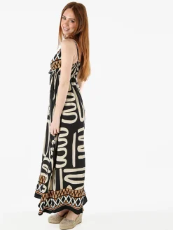 Solada Abito lungo da donna in viscosa con stampe e spalline strette - nero