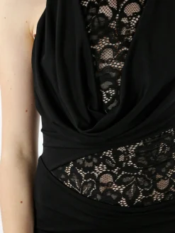 Solada Abito lungo da donna senza maniche con dettaglio in pizzo e doppio scollo - nero