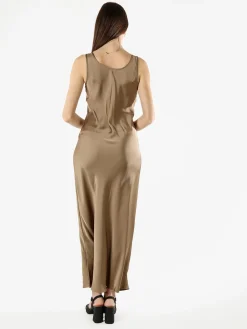 Solada Abito lungo da donna smanicato in tessuto simil raso - khaki