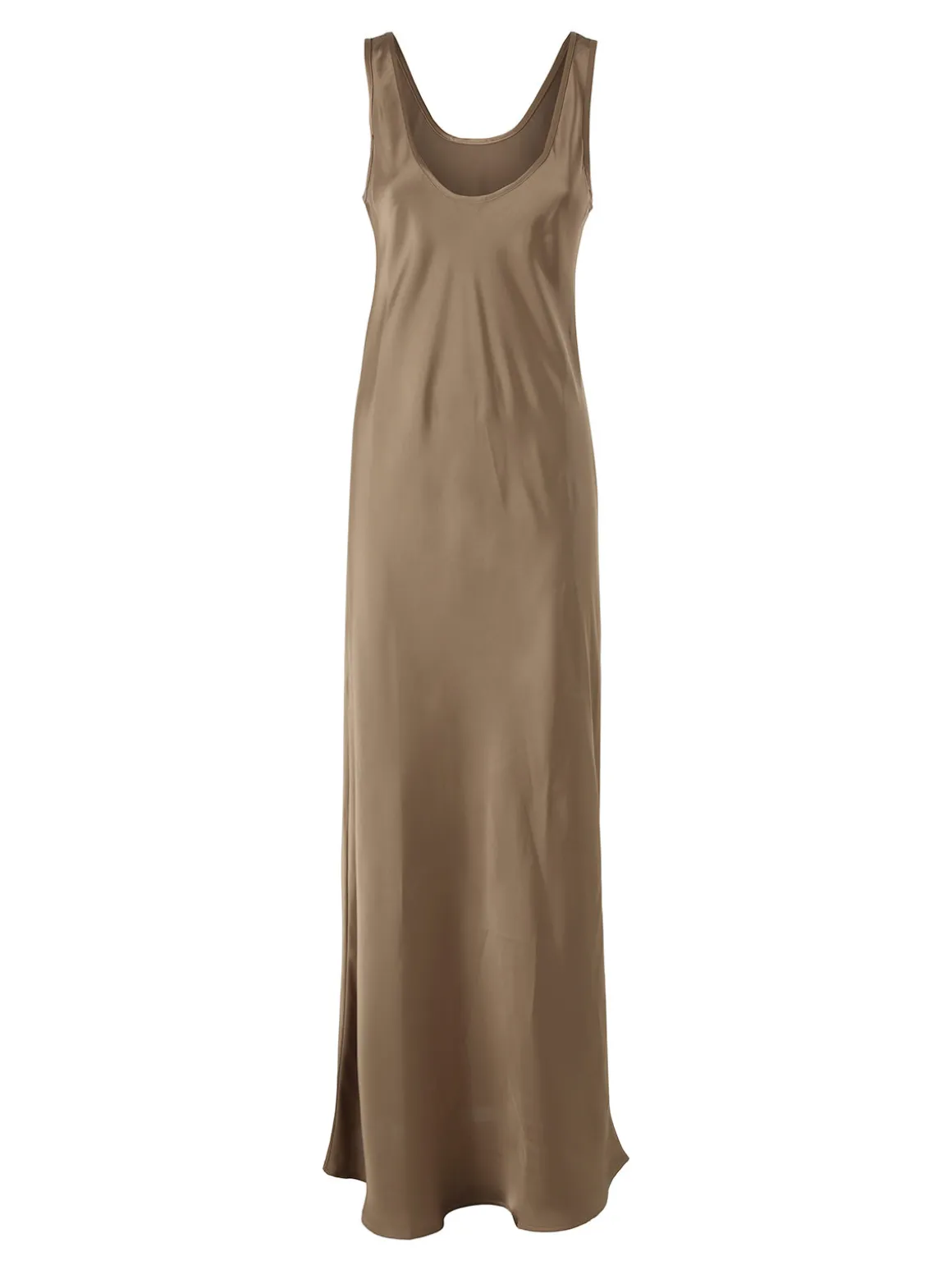 Solada Abito lungo da donna smanicato in tessuto simil raso - khaki