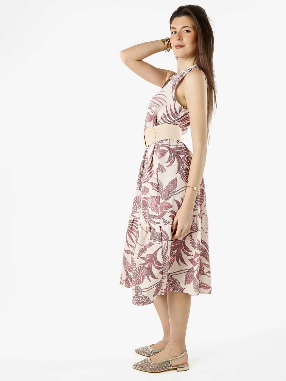 Solada Abito lungo da donna smanicato con stampe floreali - rosa