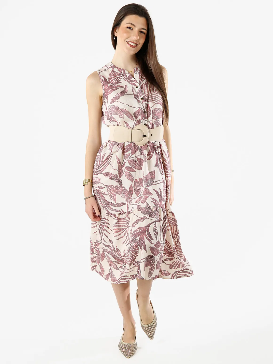 Solada Abito lungo da donna smanicato con stampe floreali - rosa