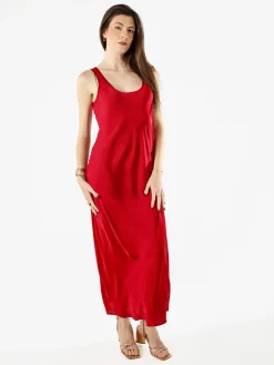Solada Abito lungo da donna smanicato in tessuto simil raso - rosso