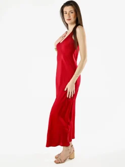 Solada Abito lungo da donna smanicato in tessuto simil raso - rosso