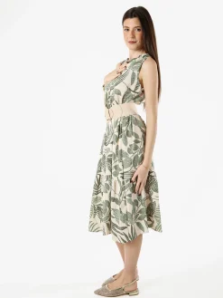 Solada Abito lungo da donna smanicato con stampe floreali - verde