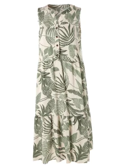 Solada Abito lungo da donna smanicato con stampe floreali - verde