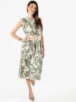 Solada Abito lungo da donna smanicato con stampe floreali - verde