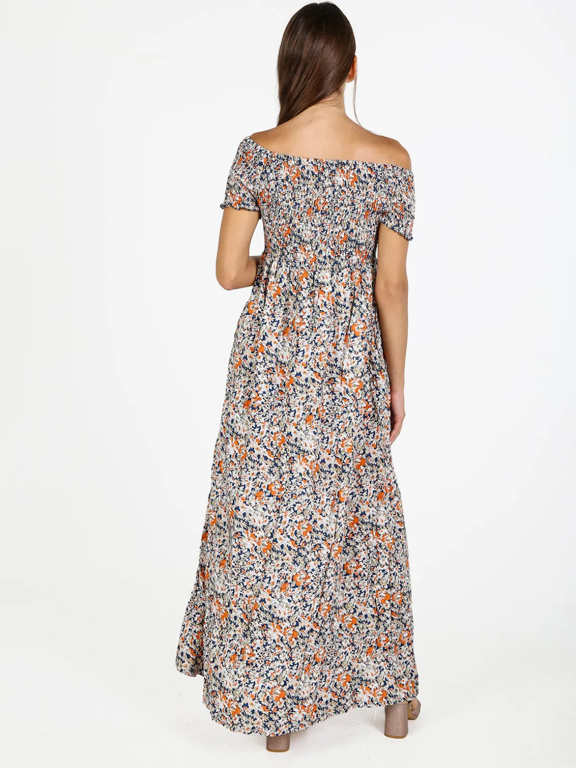 Solada Abito lungo donna a maniche corte con scollo elasticizzato