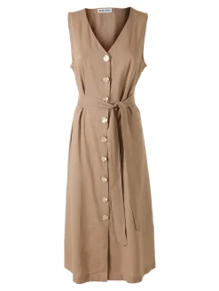 Solada Abito smanicato da donna a camicia in misto lino - khaki