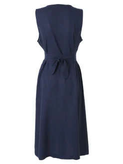 Solada Abito smanicato da donna a camicia in misto lino - blu scuro