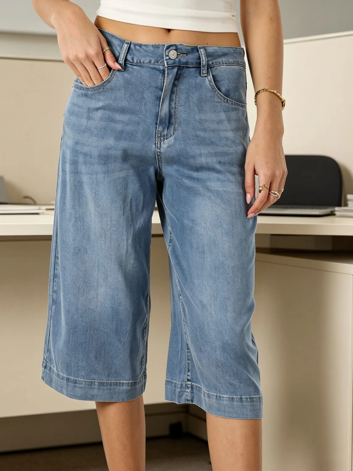 Solada Bermuda da donna in jeans a gamba larga - jeans