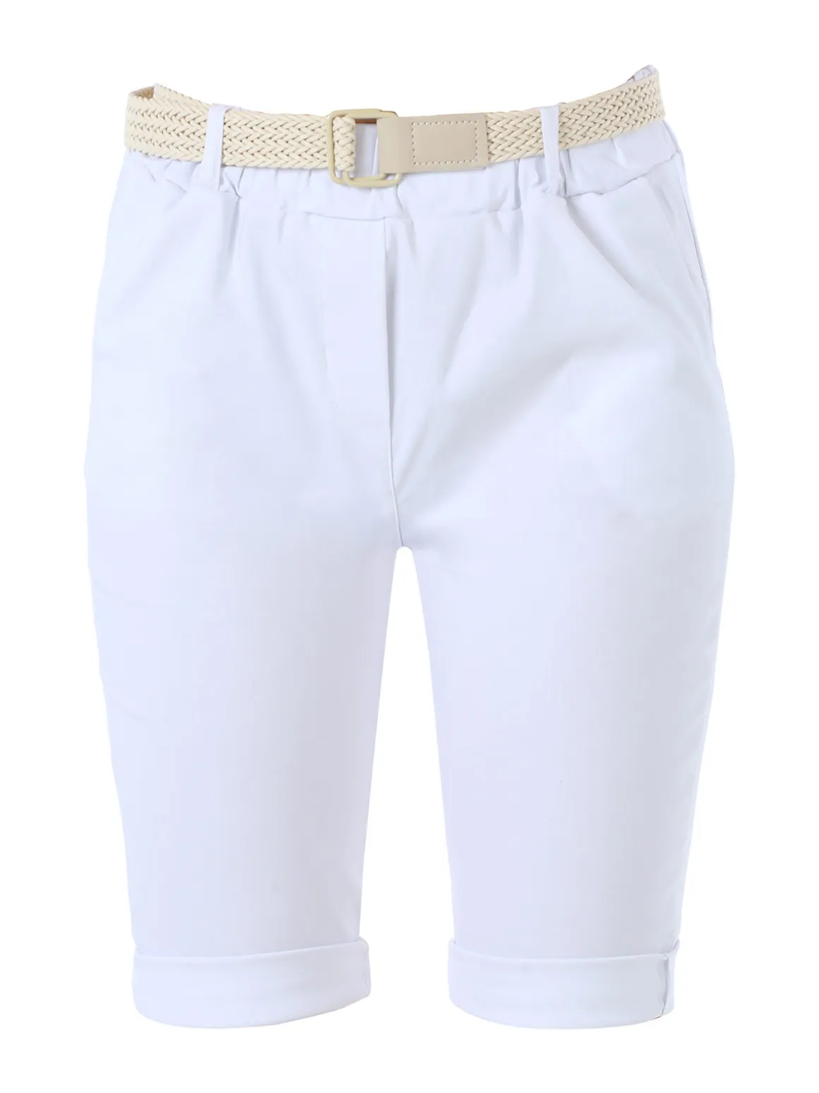 Solada Bermuda donna in tessuto elasticizzato con cintura in corda - bianco