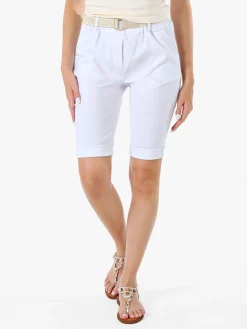 Solada Bermuda donna in tessuto elasticizzato con cintura in corda - bianco