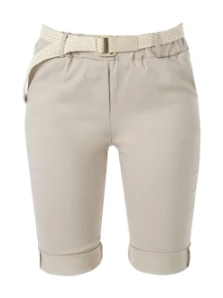 Solada Bermuda donna in tessuto elasticizzato con cintura in corda - beige