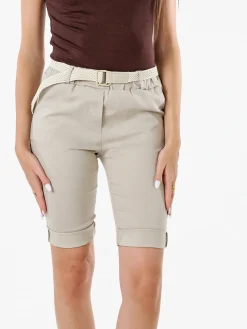 Solada Bermuda donna in tessuto elasticizzato con cintura in corda - beige