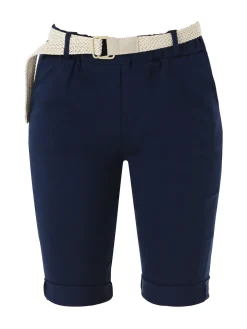 Solada Bermuda donna in tessuto elasticizzato con cintura in corda - blu