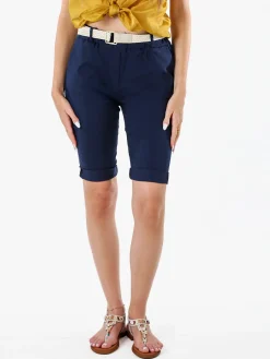 Solada Bermuda donna in tessuto elasticizzato con cintura in corda - blu