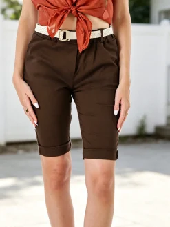 Solada Bermuda donna in tessuto elasticizzato con cintura in corda - moro