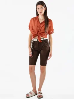 Solada Bermuda donna in tessuto elasticizzato con cintura in corda - moro