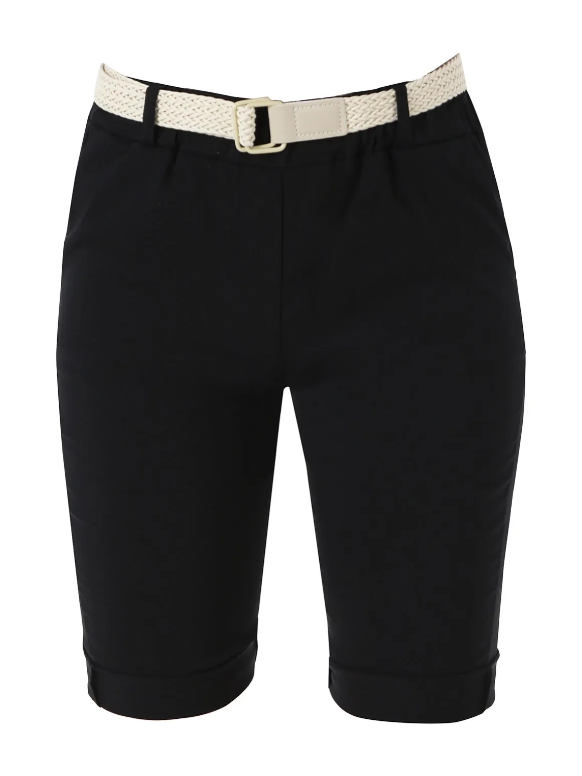 Solada Bermuda donna in tessuto elasticizzato con cintura in corda - nero