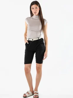Solada Bermuda donna in tessuto elasticizzato con cintura in corda - nero