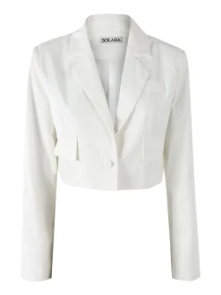 Solada Blazer cropped da donna con bottone e scollo a V - bianco