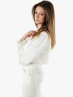 Solada Blazer cropped da donna con bottone e scollo a V - bianco