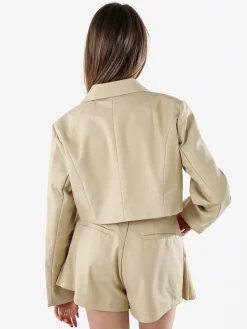 Solada Blazer cropped da donna con bottone e scollo a V - beige