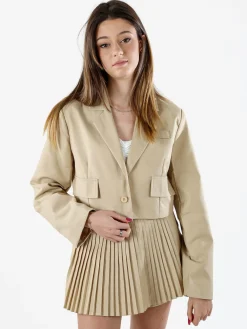 Solada Blazer cropped da donna con bottone e scollo a V - beige