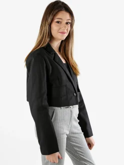 Solada Blazer cropped da donna con bottone e scollo a V - nero