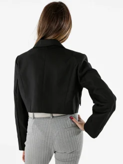 Solada Blazer cropped da donna con bottone e scollo a V - nero