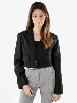 Solada Blazer cropped da donna con bottone e scollo a V - nero