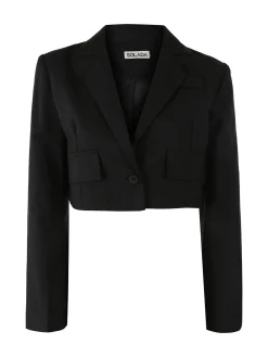 Solada Blazer cropped da donna con bottone e scollo a V - nero