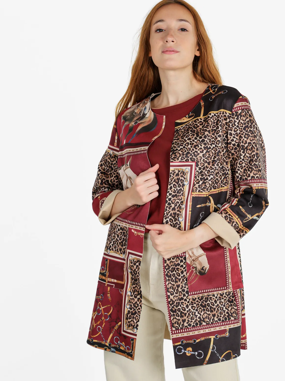 Solada Blazer donna aperto con stampe - bordeaux