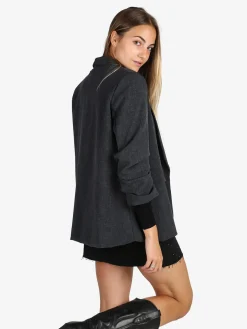 Solada Blazer donna aperto con maniche arricciate - grigio scuro