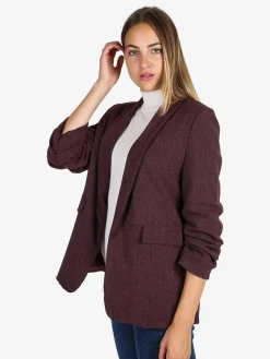 Solada Blazer donna aperto con maniche arricciate - bordeaux
