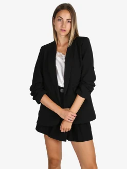 Solada Blazer donna aperto con maniche arricciate - nero