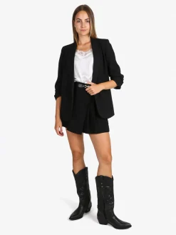 Solada Blazer donna aperto con maniche arricciate - nero