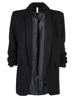 Solada Blazer donna aperto con maniche arricciate - nero