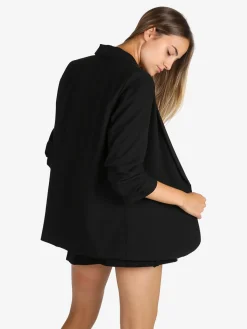 Solada Blazer donna aperto con maniche arricciate - nero