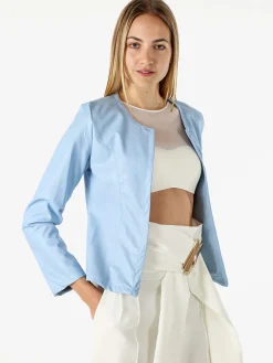 Solada Blazer donna aperto in ecopelle - azzurro