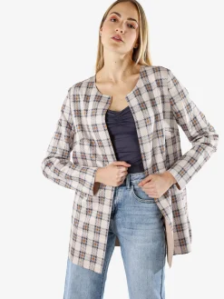 Solada Blazer donna aperto in tessuto scamosciato con stampe a quadri - fango