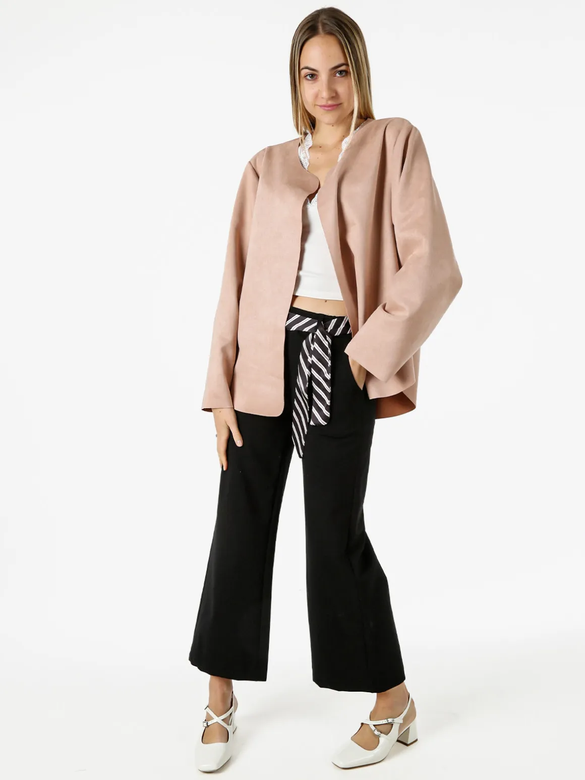 Solada Blazer donna aperto oversize in tessuto soft scamosciato - rosa