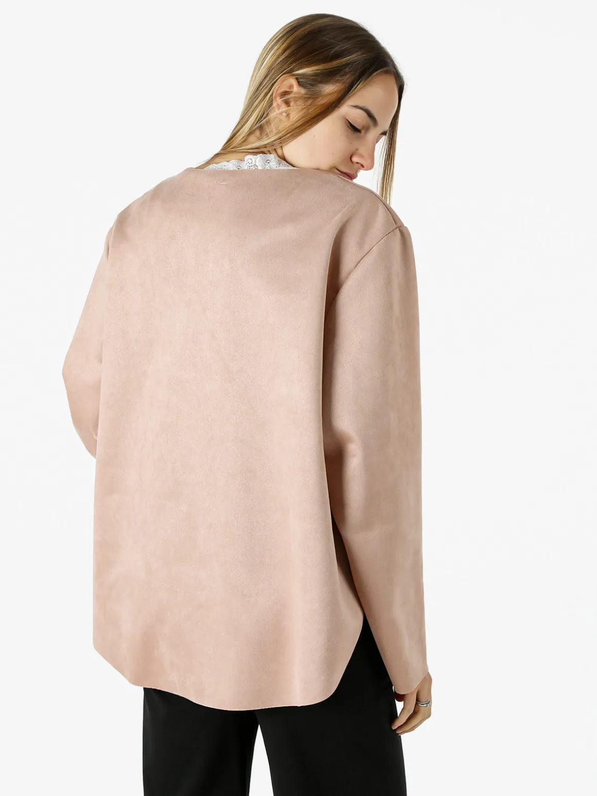 Solada Blazer donna aperto oversize in tessuto soft scamosciato - rosa