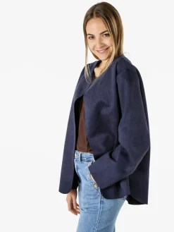 Solada Blazer donna aperto oversize in tessuto soft scamosciato - blu scuro